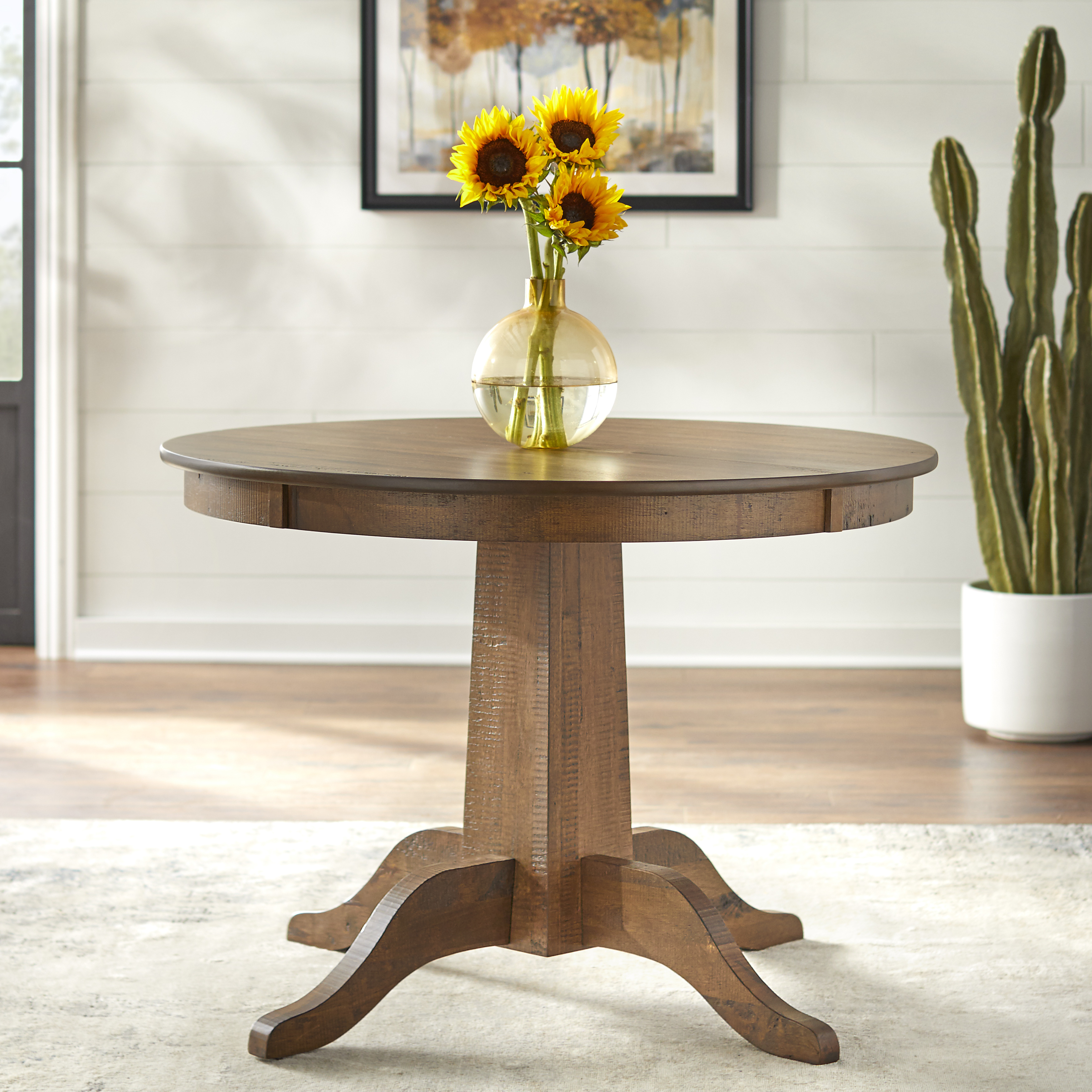 TMS Athens Round Pedestal Base 5 Piece Dining Room Set, Walnut Finish