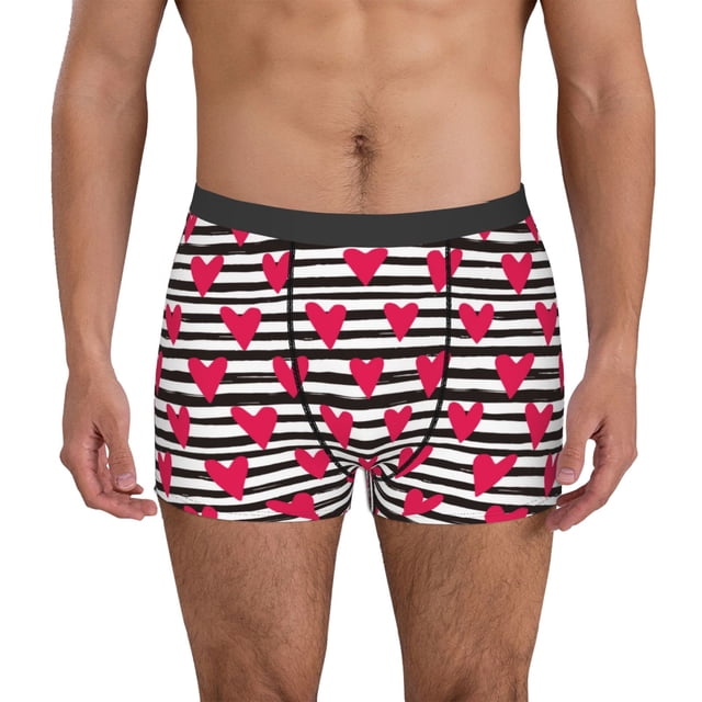 Fotbe Hearts And Lines Calzoncillos Tipo Boxer con Bolsa de Soporte Total para Hombre, X-Temp Fresco, Transpirable y de Secado Rápido-Large