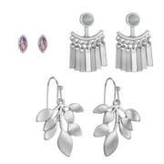 Time and Tri Worn Silver Earring Trio, 3 Pieces