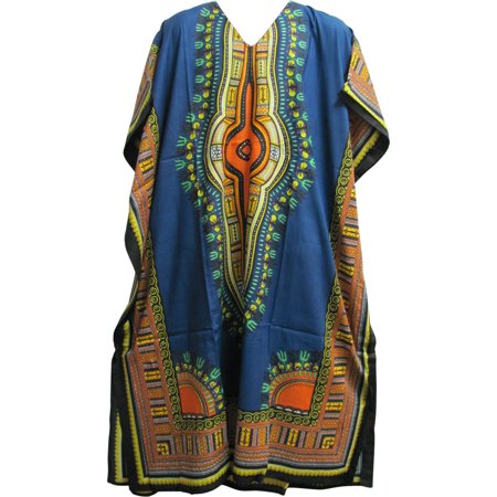 Men's Bohemian African Dashiki Print Ethnic Caftan Kaftan (Royal Blue ...