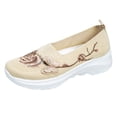 thumbnail image 2 of Women's Knit Embroidered Platform Sneakers Slip On Breathable Rocker Shoes Daily Commute Work Shopping Stylish Casual Footwear Beige 35, 2 of 7