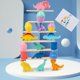 thumbnail image 1 of Juego de bloques apilables de dinosaurios de madera | Juguete educativo de clasificación Montessori | 7 Formas de Dinosaurios + 7 Bloques Geométricos + 8 Tablones | Pintura segura a base de agua |, 1 of 4