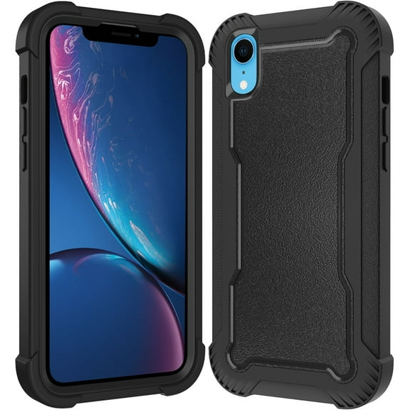 Designed for Apple iPhone XR Tough Hybrid Shockproof Hybrid PC   TPU Bumper Frame Rubber Drop Proof 3in1 Armor Full Body Phone Case Cover [Black]