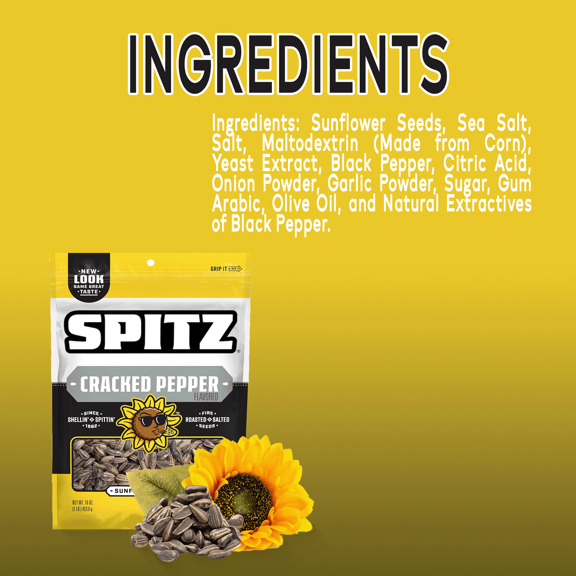 Spitz Cracked Pepper Sunflower Seeds, 16 oz (Pack of 3) – Roasted & Seasoned, Keto-Friendly Snack, Resealable Bag