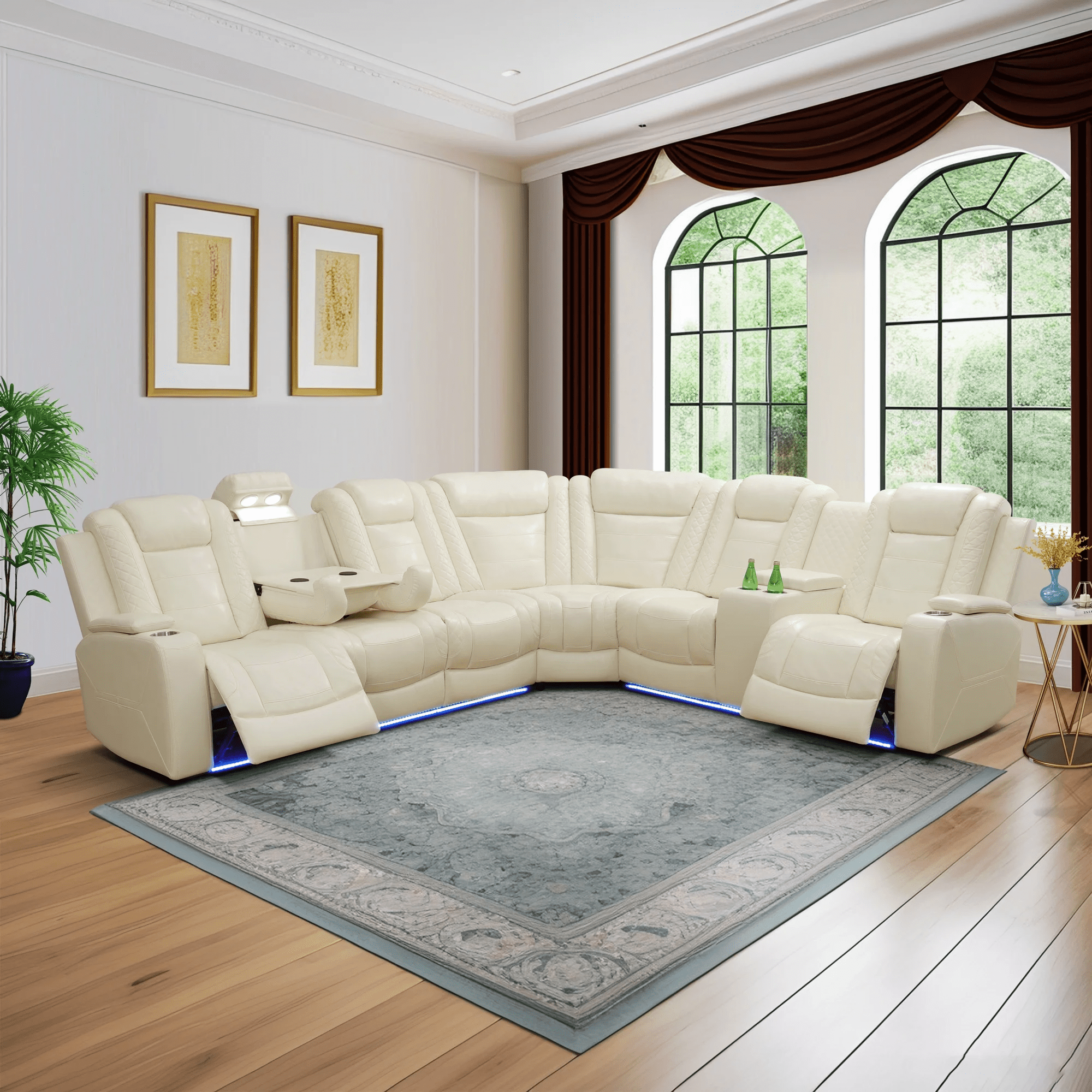 Gewnee Air Leather Power Recliner Sectional Sofa with Cup Holder, Oversize Sofa Couch for Living Room Home Office Theater,Wireless Charging