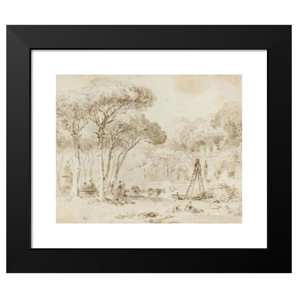 Jean-Honoré Fragonard 14x12 Black Modern Framed Museum Art Print Titled - Gardens of an Italian Villa (Villa Medici) (1773-1774)