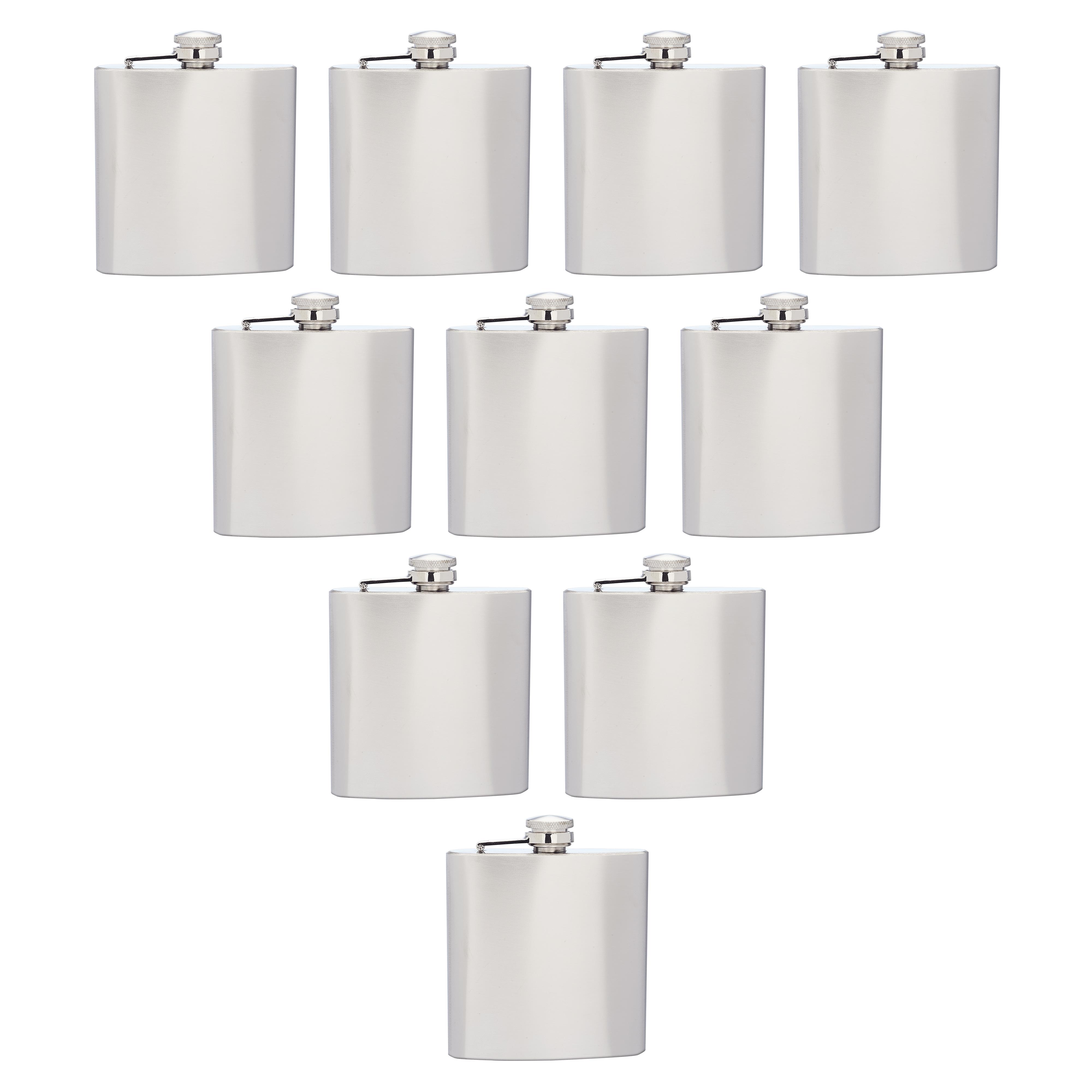 Murano Stainless Steel Hip Flasks 6 oz. Set of 10, Bulk Pack Screw on