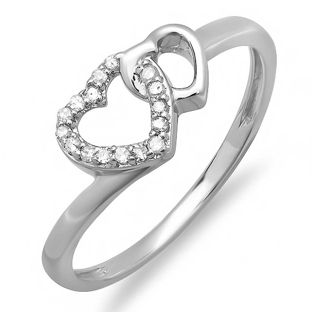 1/10 Ctw White & Black Diamond Double Heart Sterling Silver Ring