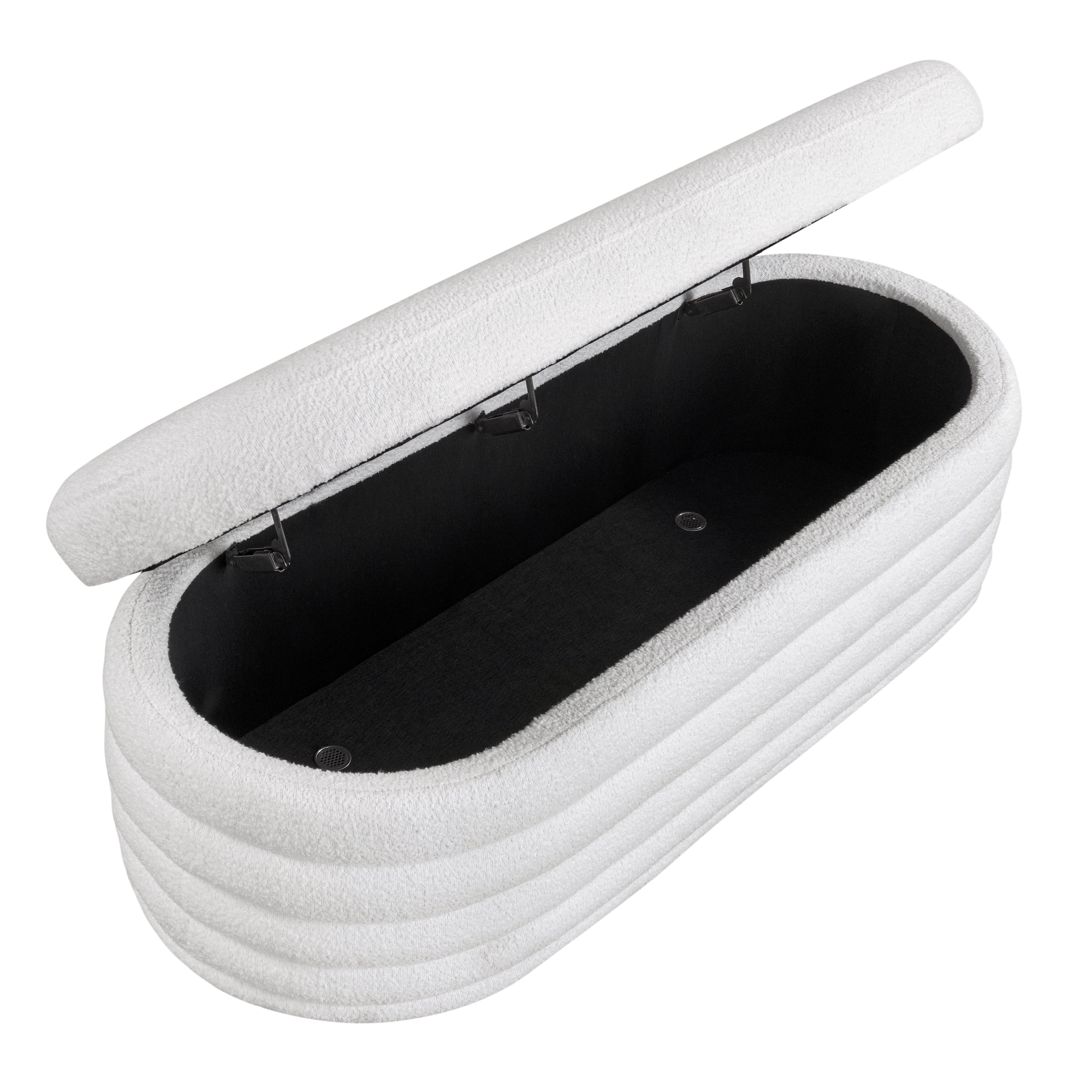 Studio Living Livingston Modern Storage Ottoman, White Boucle Fabric