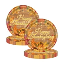 Eliaeconx Thanksgiving Dinner Plates, 20-Pack Pumpkin Turkey Theme Paper Plates, Autumn Party Supplies, Fall Decorations for Family Gathering, Holiday, A