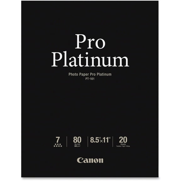 Canon Photo Paper Pro Platinum, High Gloss, 8-1/2 x 11, 80 lb., White, 20 Sheets/Pack