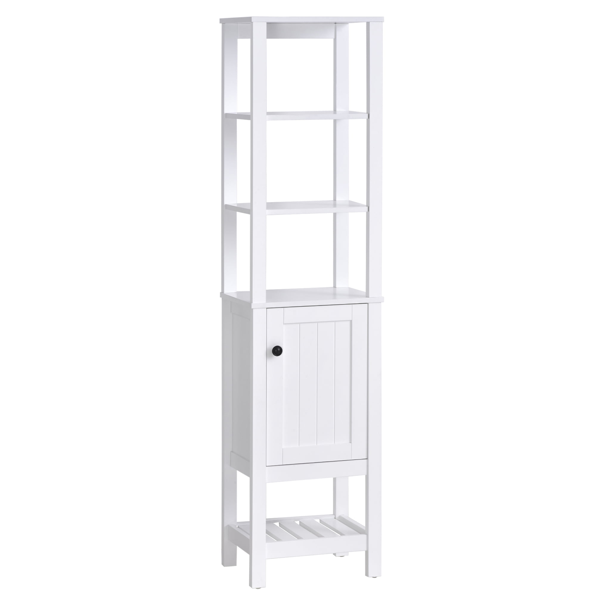 Homcom Freestanding Wood Bathroom Storage Tall Cabinet Organizer Tower With Shelves Compact Design White Com - Small Bathroom Storage Cabinets White
