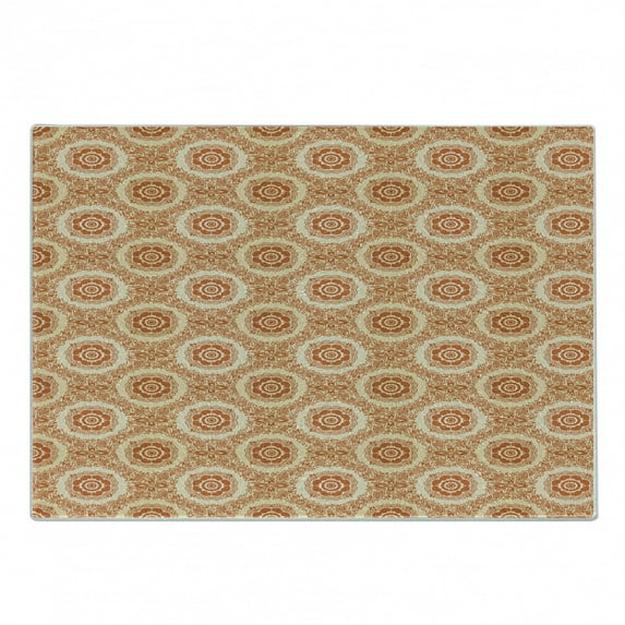 Orange and Beige Cutting Board, Ornamental Baroque Leaves and Flowers Victorian Vintage Pattern, Decorative Tempered Glass Cutting and Serving Board, Small Size, Orange and Beige, by Ambesonne