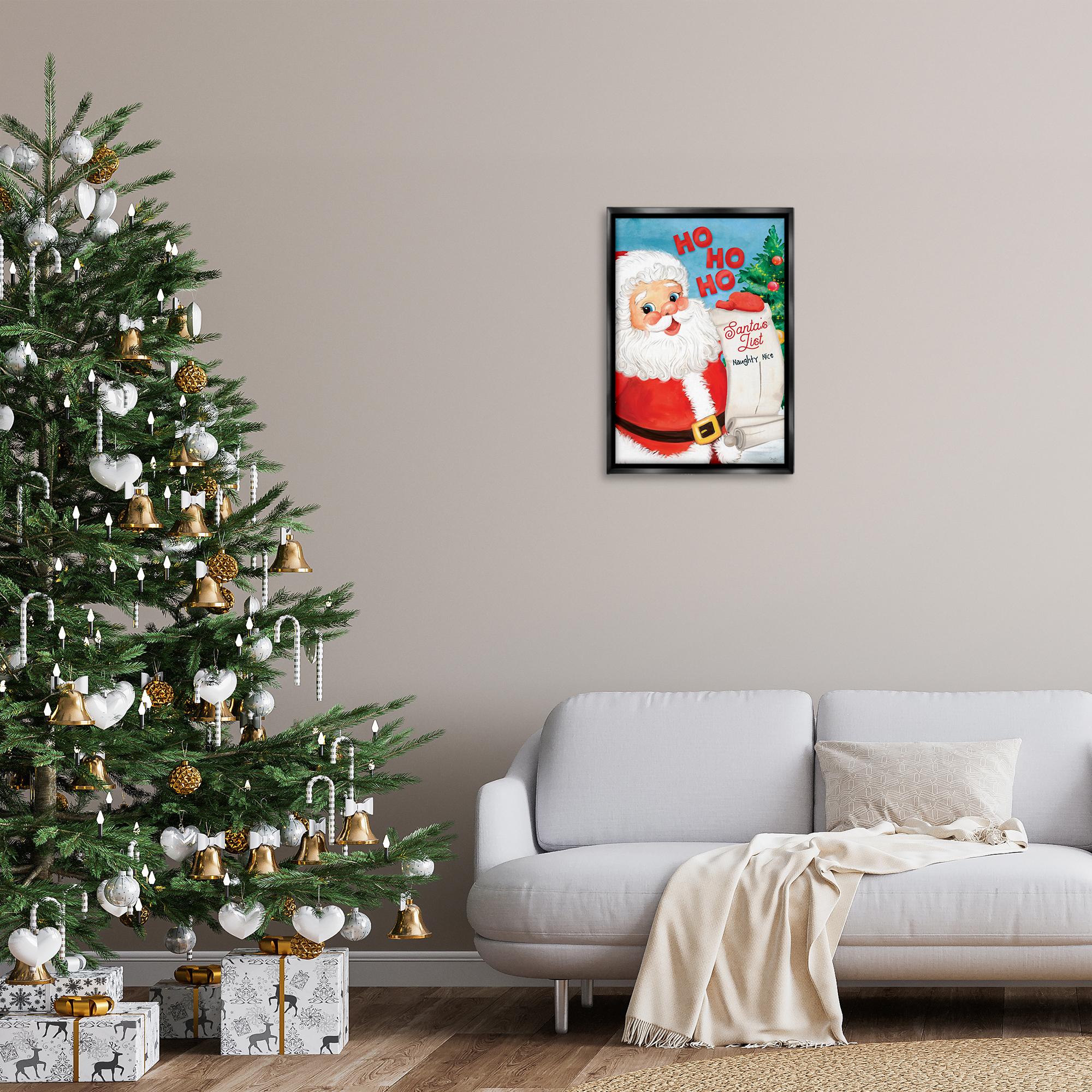 Stupell Industries Santa's Naughty Nice List Holiday Painting Black Floater Framed Art Print Wall Art, 17 x 25