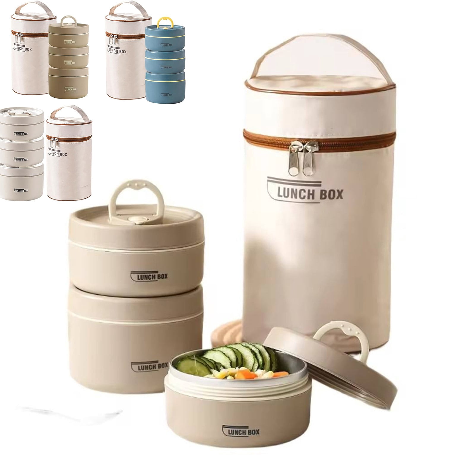 Portable Lunch Bag Bento Box Set Multi-Layer Thermal Food Organizer Leakproof Stainless Steel Storage Container Beige