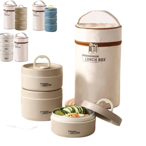 3 Pcs Portable Lunch Container Set Stackable Individual Stainless Lunchboxes with Bag Suitable for Work Picnics Blue 9.4 In