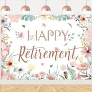 Retirement Party Decorations Women Floral, 5x3ft Blush Pink Flowers Happy Retirement Backdrop Banner for Lady Retirement Congrats Retire Going Away Goodbye Party