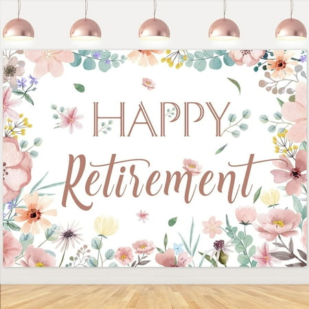 Retirement Party Decorations Women Floral, 5x3ft Blush Pink Flowers Happy Retirement Backdrop Banner for Lady Retirement Congrats Retire Going Away Goodbye Party