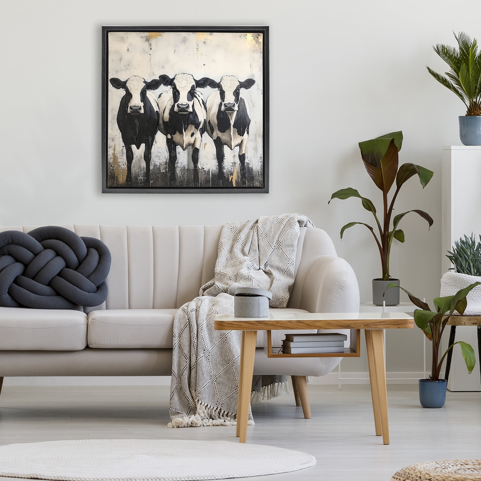 Stupell Industries Three Spotted Cows Black Framed Floater Canvas Wall Art, design by Creative Studio