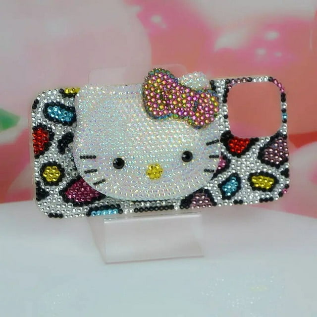 Sanrio-Hello Kitty Makeup Mirror Rhinestone Phone Case iPhone 11 12 Original 13 14 Pro Max 7 8 Plus XR Hello Kitty 15 RJ