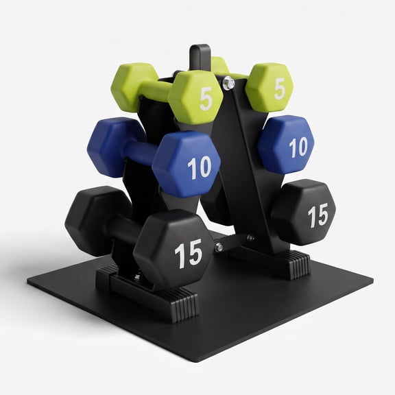 Aurorafy Neoprene Dumbbell Workout Set w/ Rack, 5lb, 10lb, 15lb Weight Pairs, Multicolor