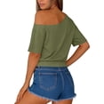 thumbnail image 3 of Sexlip Womens Swimsuit Set Asymmetrical Off Shoulder Cover Up Design Short Sleeve Cropped Silhouette Lightweight Fabric for Beach Vacations Green L, 3 of 6