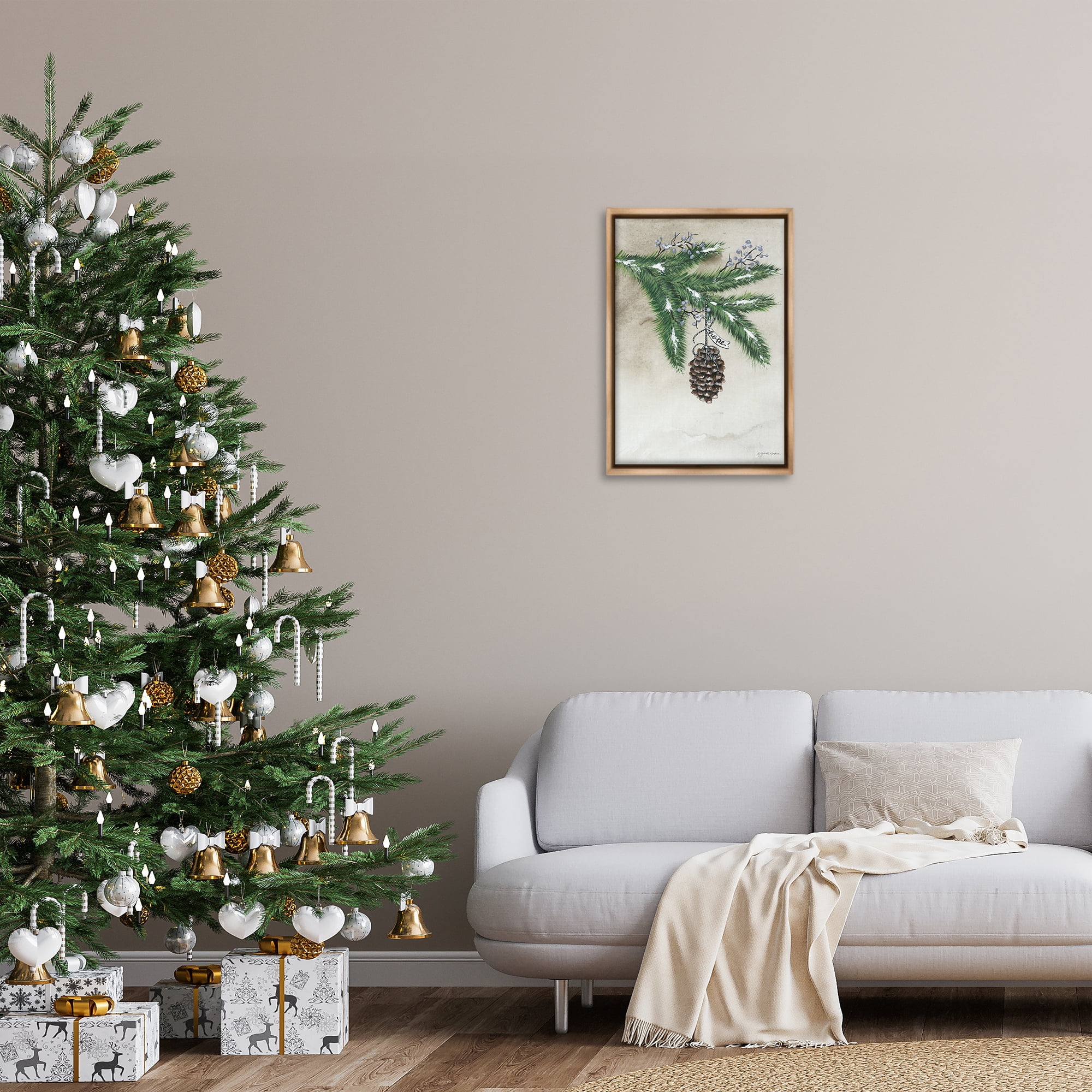 Stupell Industries Dangling Rustic Pine Cone Botanical & Floral Painting Brown Floater Framed Art Print Wall Art, 17 x 25