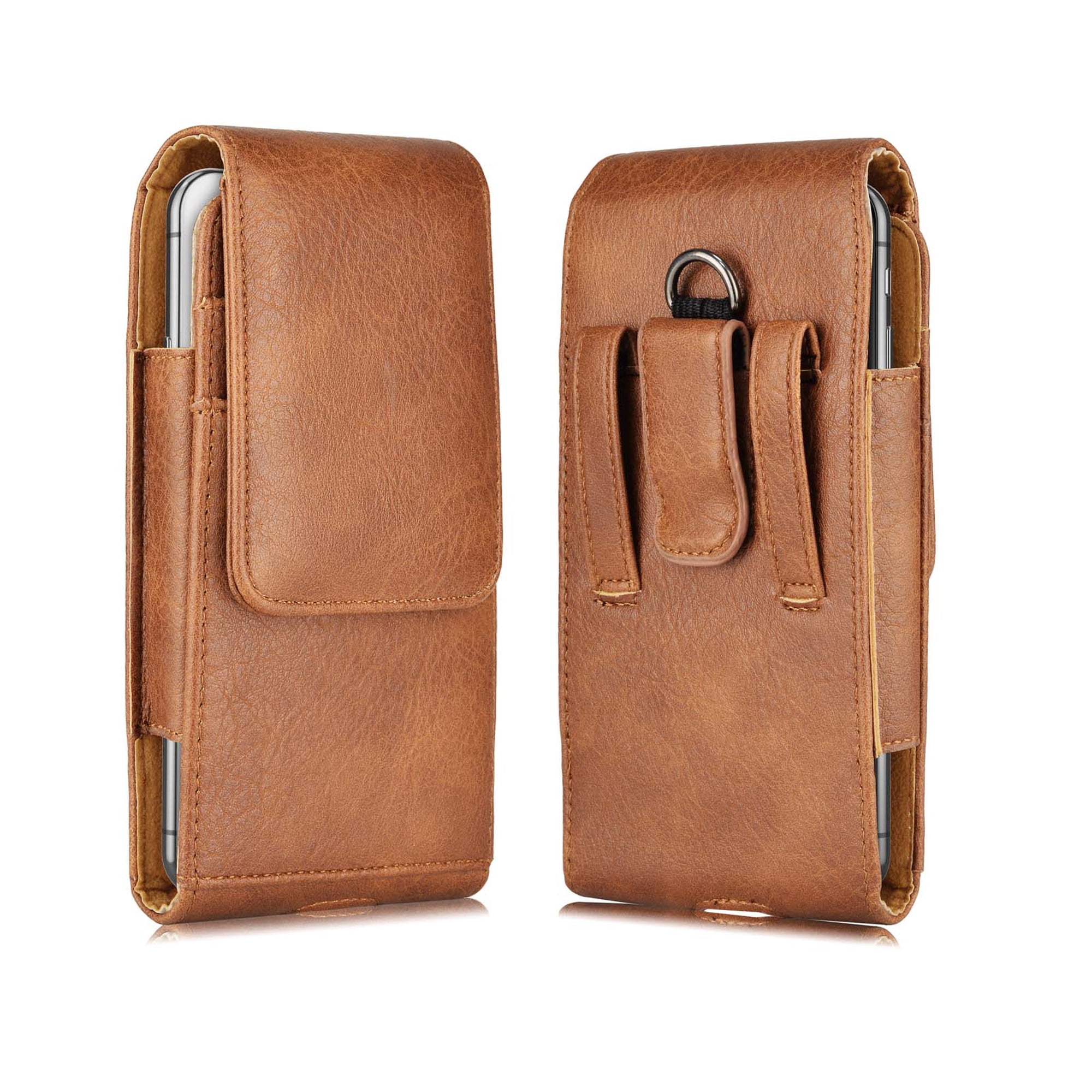 Njjex Belt Holster for Moto G Stylus G Power G Play G8 G7 G6 Z2 Z3 Z4 G5 G4 E6 E5 E4 Plus Play Forge Power Premium Leather Belt Clip & Loop Carrying Case Card Holder Slots -Brown