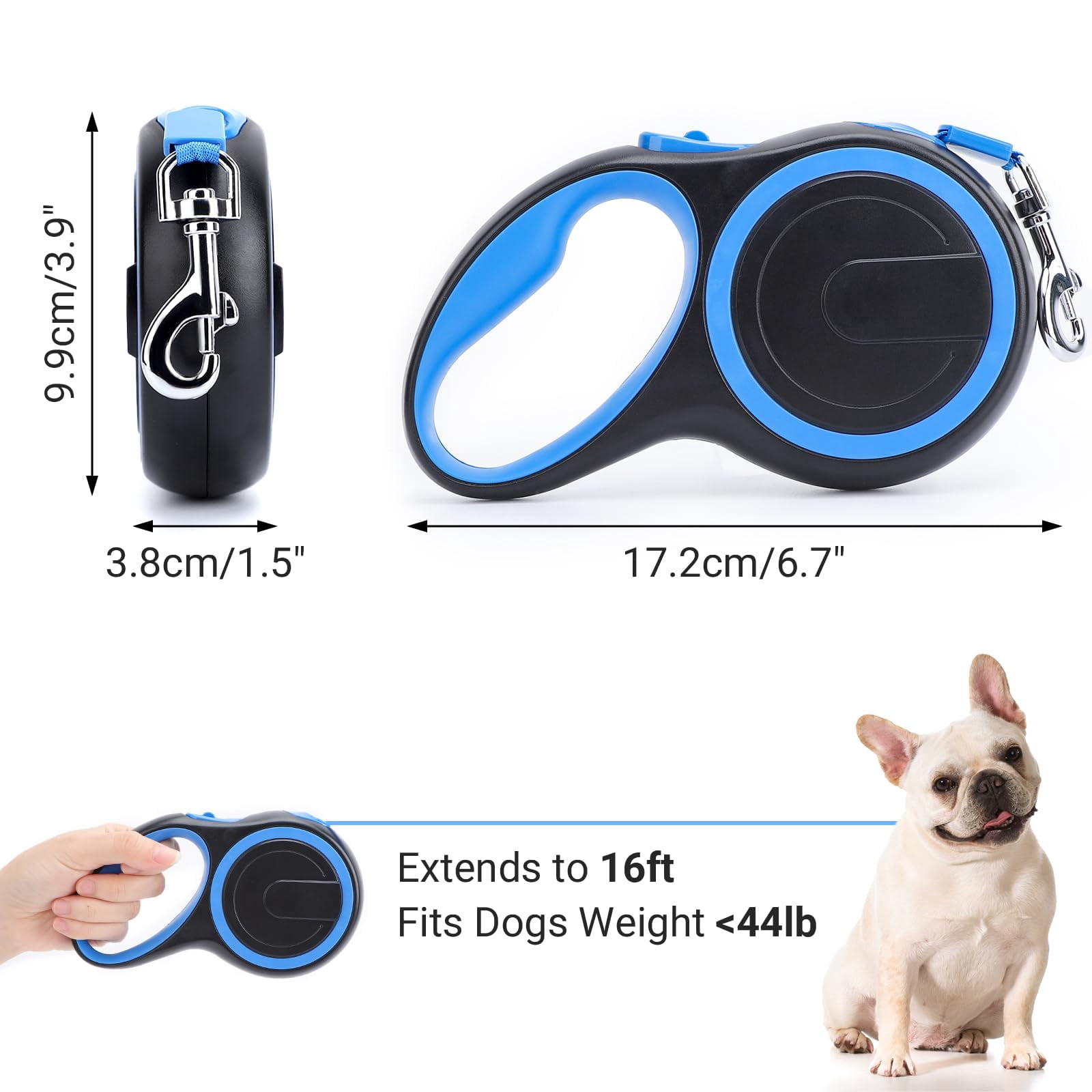 KUCASI Pink Retractable Dog Leash, 16ft Heavy Duty Walking Dog Leash for Medium Small Dogs up to 44lb, Anti-Slip Handle 360°Tangle-Free Nylon Tape, One-Handed One Button Lock and Release