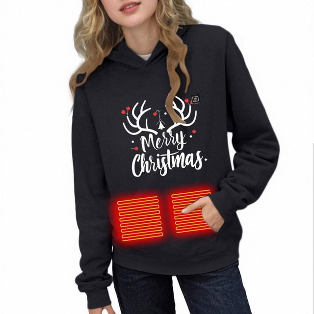 Sudadera con capucha para niñas y niños, con estampado navideño de invierno, con control de temperatura de tres velocidades, ropa calefactora, sudadera con capucha para niñas