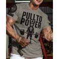 thumbnail image 2 of Gymish PULL TO POWER Workout T-Shirt – Funny Gym Shirt for Men, Lifting T-Shirt for Deadlift, Warm Grey with Sleeve Logo, Small, 2 of 6