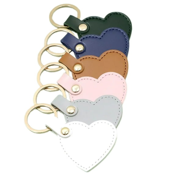 Fogun Set of 6 Colorful Heart Shaped Keychain Leather Love Pendant Keyring Stylish Key Rings Bag Accessory Backpack Charm