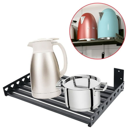 

Miumaeov Microwave Oven Bracket Stainless Steel Wall Mount Shelf Kitchen Cooker Holder Storage Rack w/ 4 Hooks