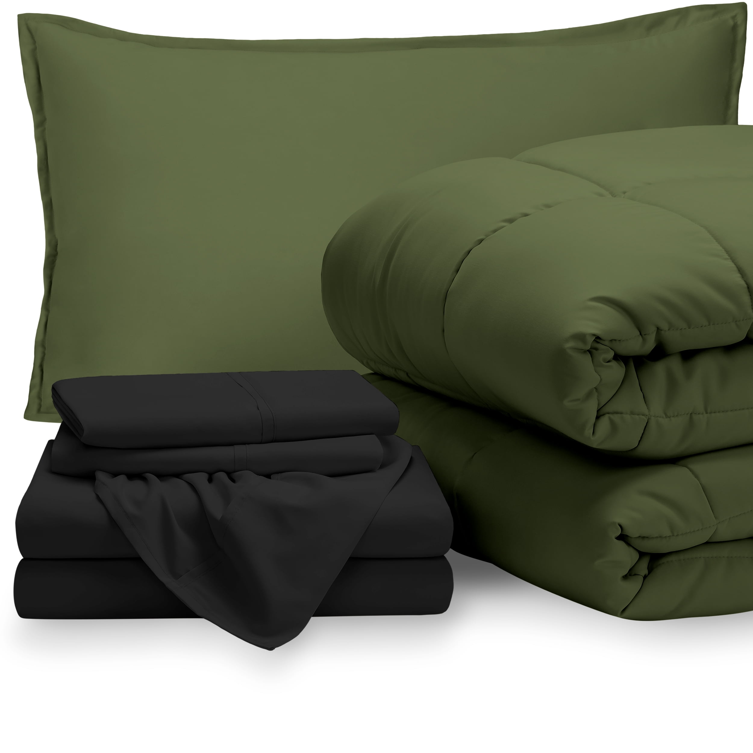 Bare Home Microfiber 5Piece Green and Black Bed in a Bag, Twin