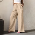 thumbnail image 5 of hoksml Women's High Waist Button Fly Wide Leg Linen Pants, Casual Cotton Blend Trousers with Pockets, 5 of 6