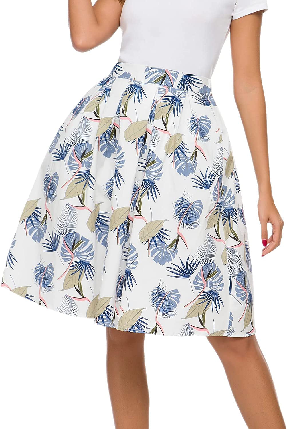 Women's Vintage A-line Printed Pleated Flared Midi Skirt with Pockets -  Walmart.com