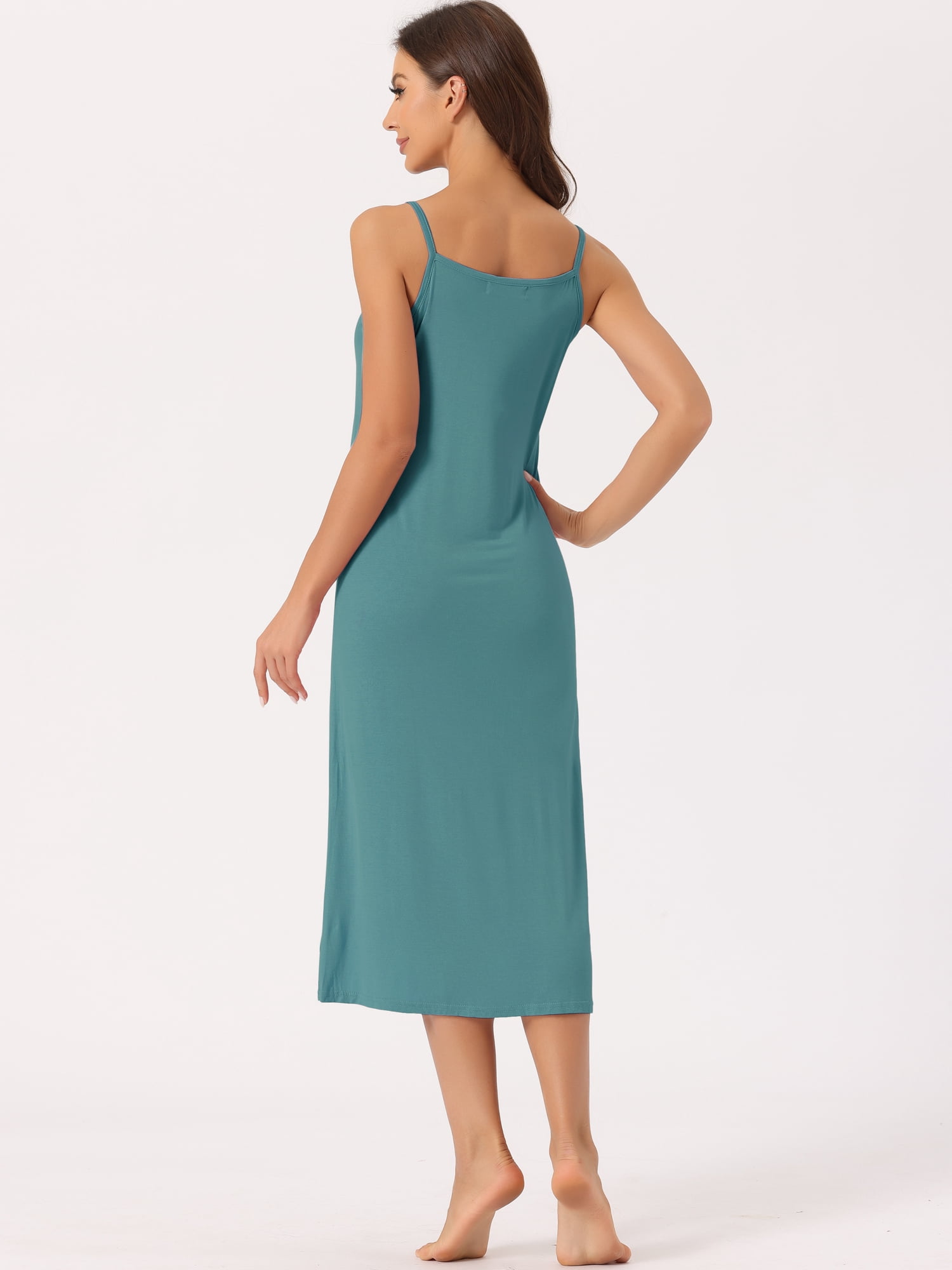 DARING DIVA Women's Spaghetti Strap Full Slip Midi Under Dress XS Peacock Blue