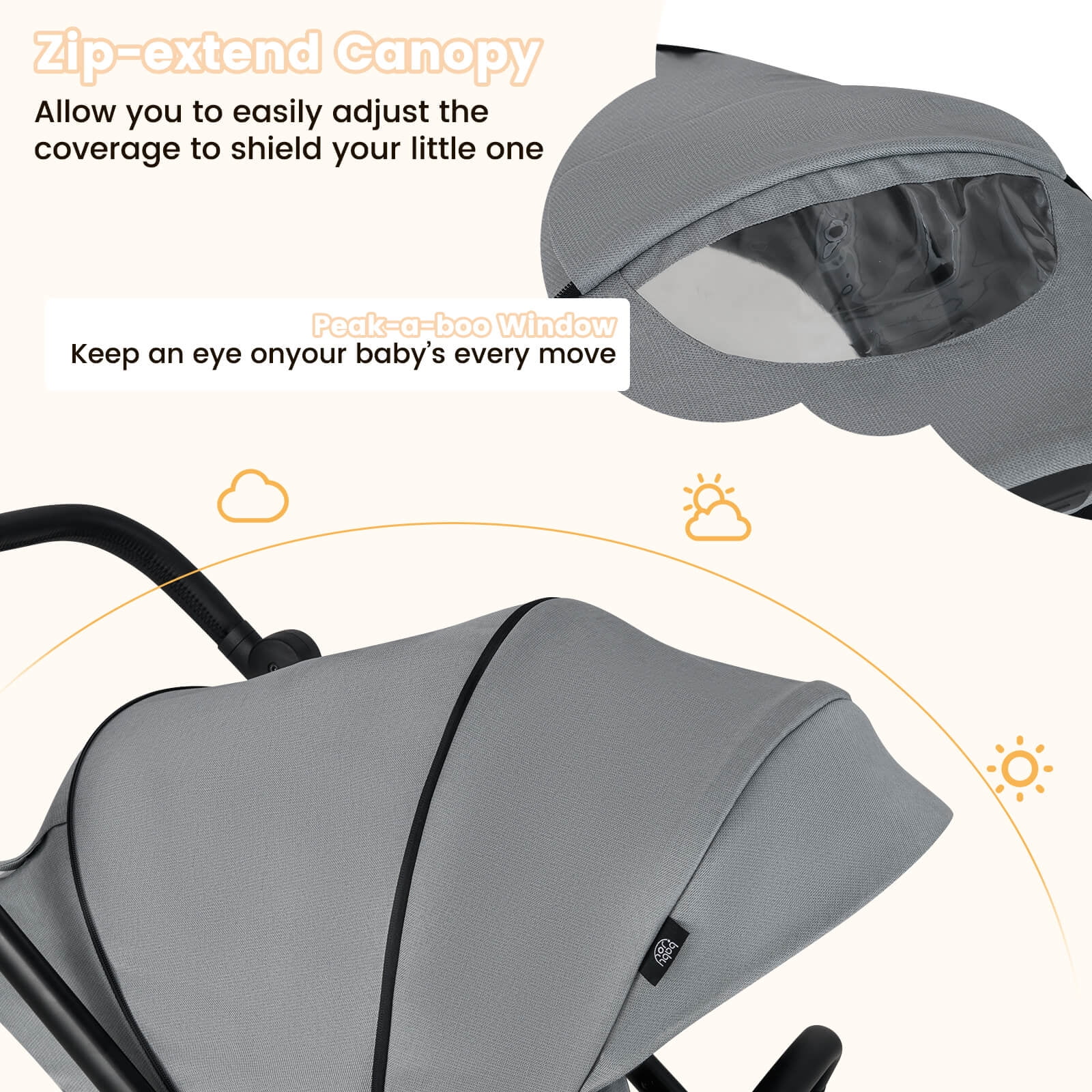 Costway Baby Stroller Foldable Infant Pram Stroller with Reclining Backrest Handle Gray