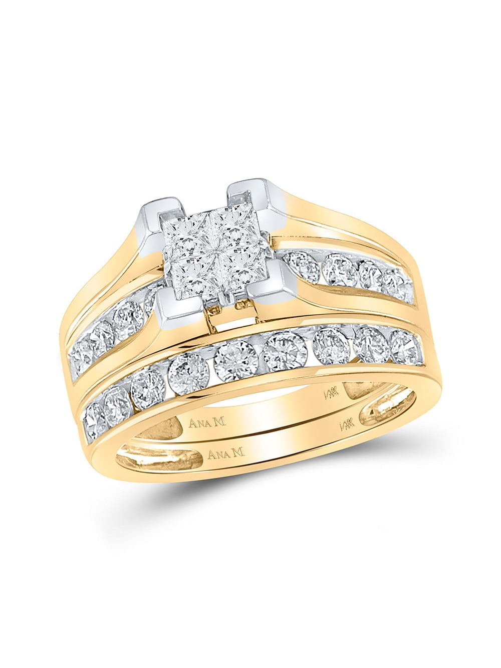 14kt Yellow Gold Princess Diamond Bridal Ring Band Set 1-1/2 Cttw - Walmart.com