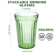 STPgoods Green Faceted Stackable Drinking Glasses Set 4 Pcs 8.45 fl oz Glass Tumbler Set Water Glasses