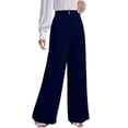 thumbnail image 5 of Htigea Womens Straight Leg Dress Pants High Waisted Button Pleated Business Trousers Solid Color Office Work Commute Pant Navy M, 5 of 8