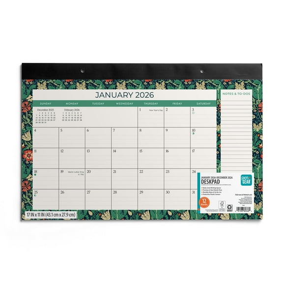 Pen+Gear Monthly Desk Pad (17"x11") Maps Border 12 Month Jan 2026-Dec 2026