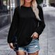 thumbnail image 2 of Mujer Top color puro cuello redondo poliéster manga larga plisada de punto otoño camiseta para el trabajo diario negro XL, 2 of 5