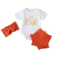 thumbnail image 3 of Baby Girl Easter Outfit Bunny Letter Short Sleeve Easter Bodysuit Romper Pants Bunny Ears Headband/Hat 3PCS Set Easter Outfit for Boys Girls 0-18 Months, 3 of 7