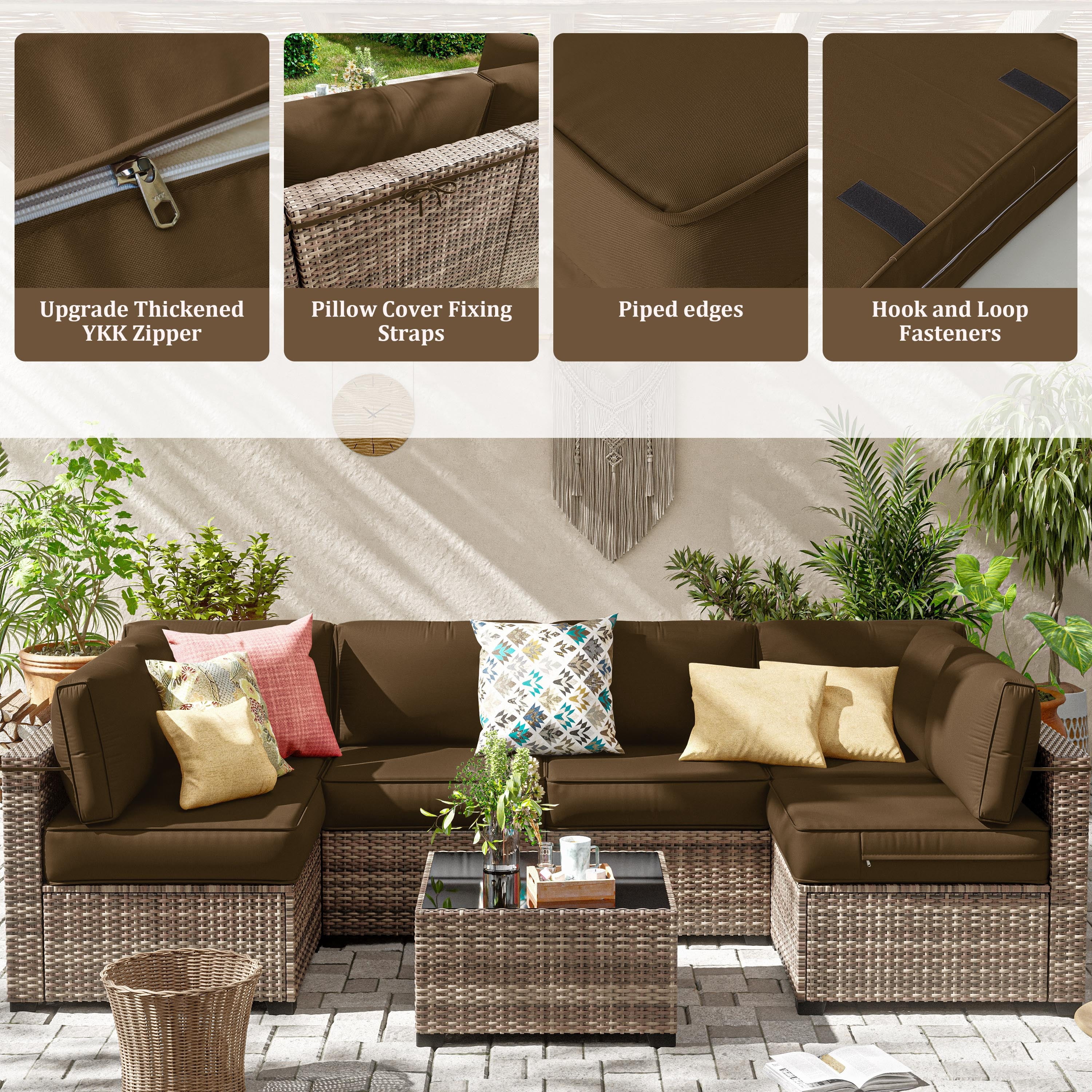 Kimunuk 14 Pcs Outdoor Slipcovers for Cushion, Replacement Outdoor Patio Cushion Covers with 3 Size, Waterproof and Zippered, Fit for Outdoor Furniture, Patio Sofa Couch, Covers Only, Chocolate