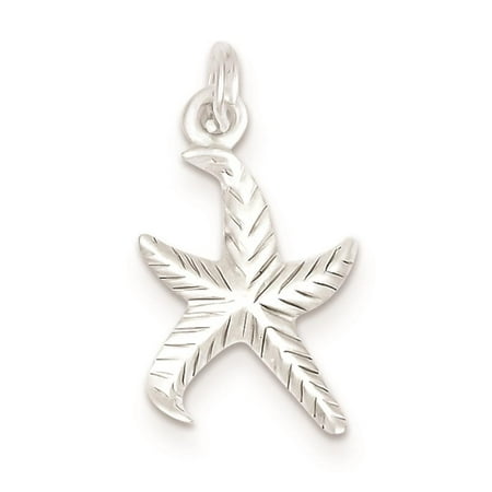 925 Sterling Silver Textured Starfish Polished Charm Pendant 25mmx12mm