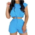 thumbnail image 2 of Lilgiuy Women's Summer Fashion Casual Print Sleeveless Round Neck Top Shorts Set Blue 8(L) Dresses for 2022, 2 of 5