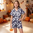 thumbnail image 6 of KPOPLK Tween Halloween Pjs Set Ghost Pumpkin Print Girls Silk Pjs Short Sleeve Button Down Nightwear with Shorts Set Tween 12-13 Years Little's Pajamas,Size 10-11 Years, 6 of 9