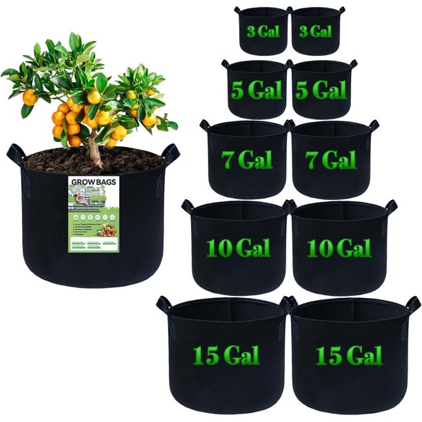 Paquete de 10 bolsas de cultivo de tamaño mixto, bolsas de cultivo de plantas, macetas de tela, macetas de tela Bgas, bolsas de cultivo de papas
