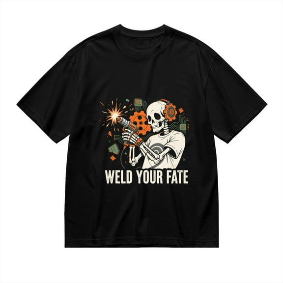 Black T Shirts for Men, Weld Your Fate,Skeleton Welding Print 2 Mens Graphic Tees, 24013474,S